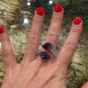 Silver metal Amethyst Adjustable Ring